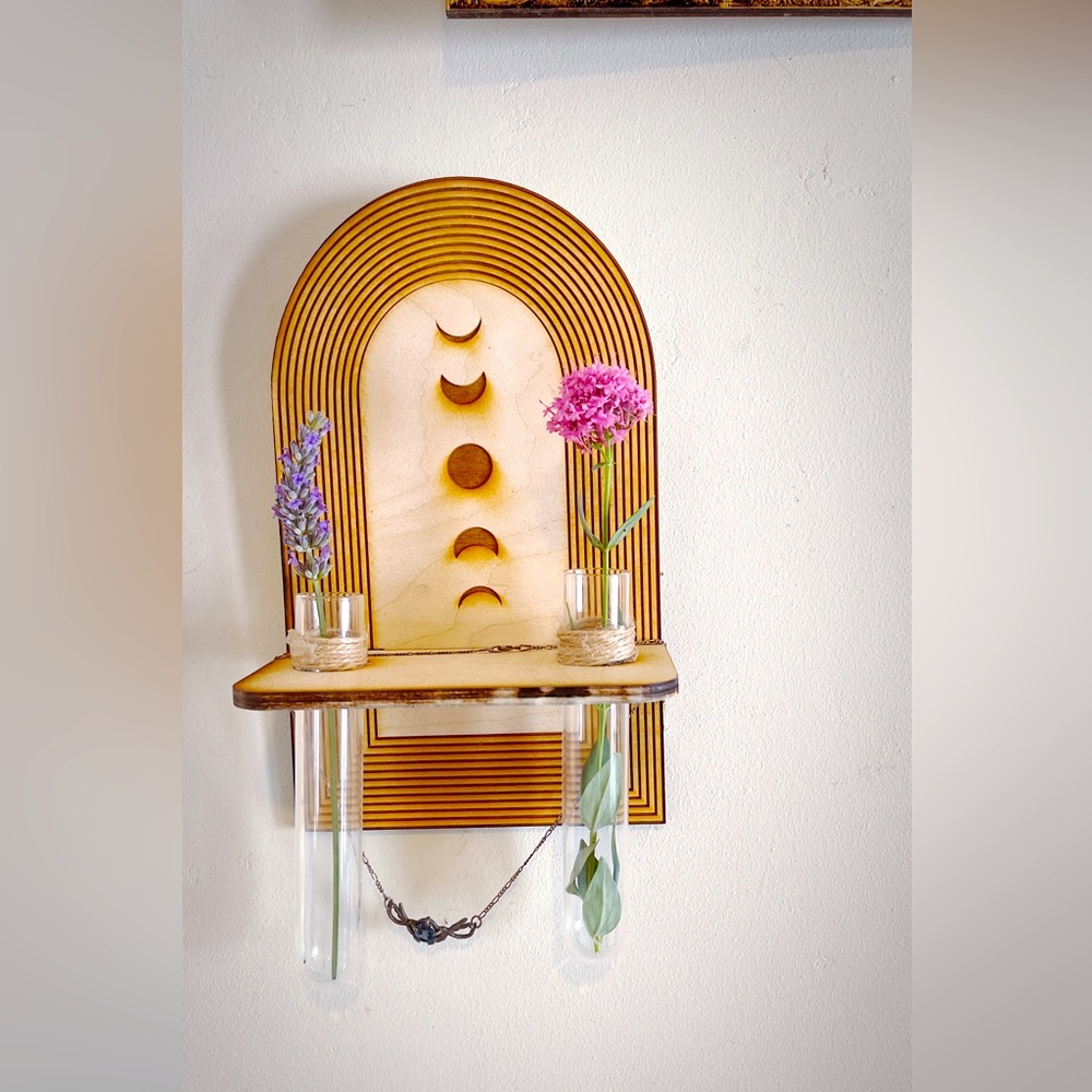 Moon phase wall shelf glass vase witchy wall art